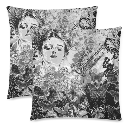 Lady and butterflies Custom Zippered Pillow Cases 18"x 18" (Twin Sides) (Set of 2)