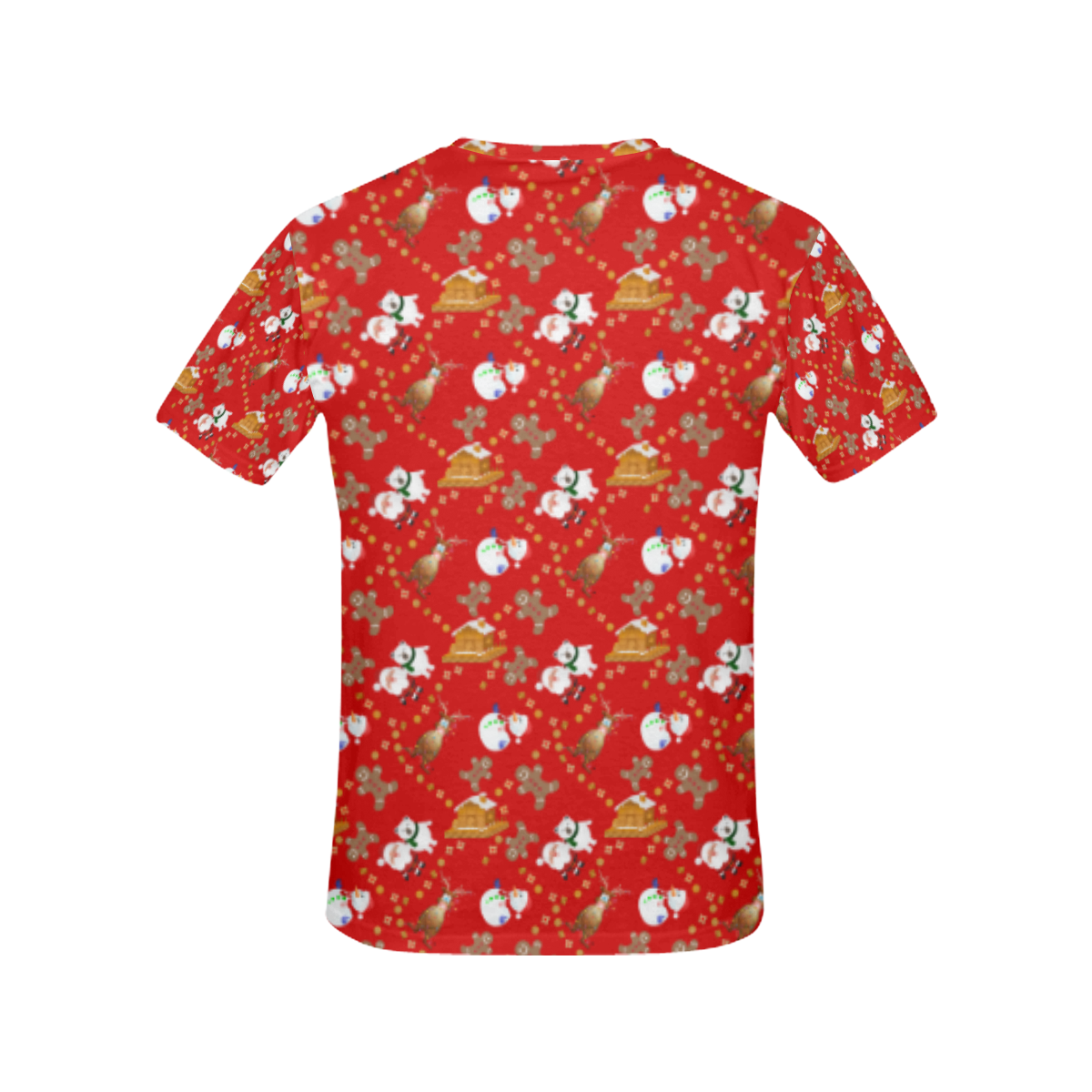 Christmas Gingerbread, Snowman, Reindeer and Santa Claus Red All Over Print T-Shirt for Women (USA Size) (Model T40)