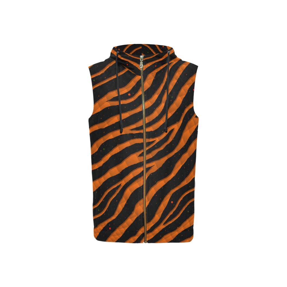 Ripped SpaceTime Stripes - Orange All Over Print Sleeveless Zip Up Hoodie for Women (Model H16)
