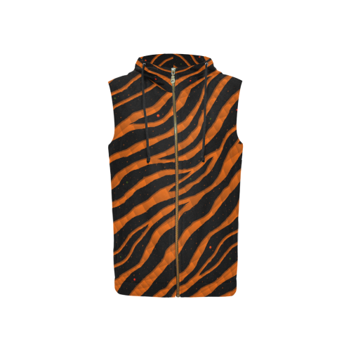 Ripped SpaceTime Stripes - Orange All Over Print Sleeveless Zip Up Hoodie for Women (Model H16)