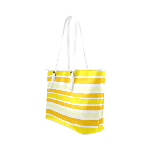 Sunshine Yellow Stripes Leather Tote Bag/Small (Model 1651)