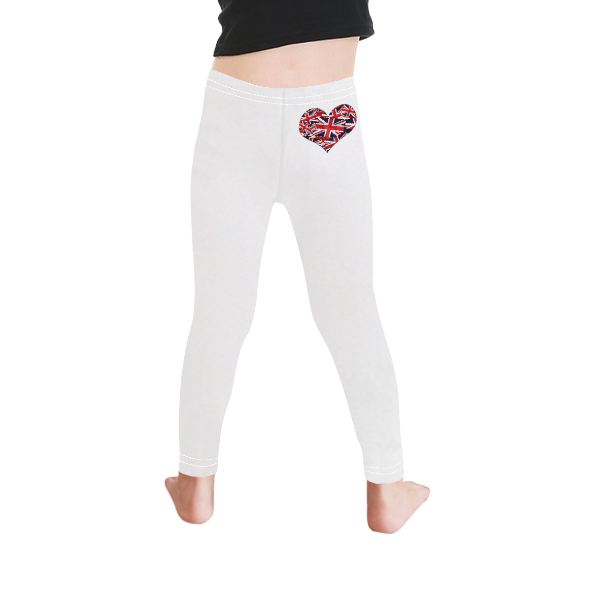 Union Jack British UK Flag Heart White Kid's Ankle Length Leggings (Model L06)