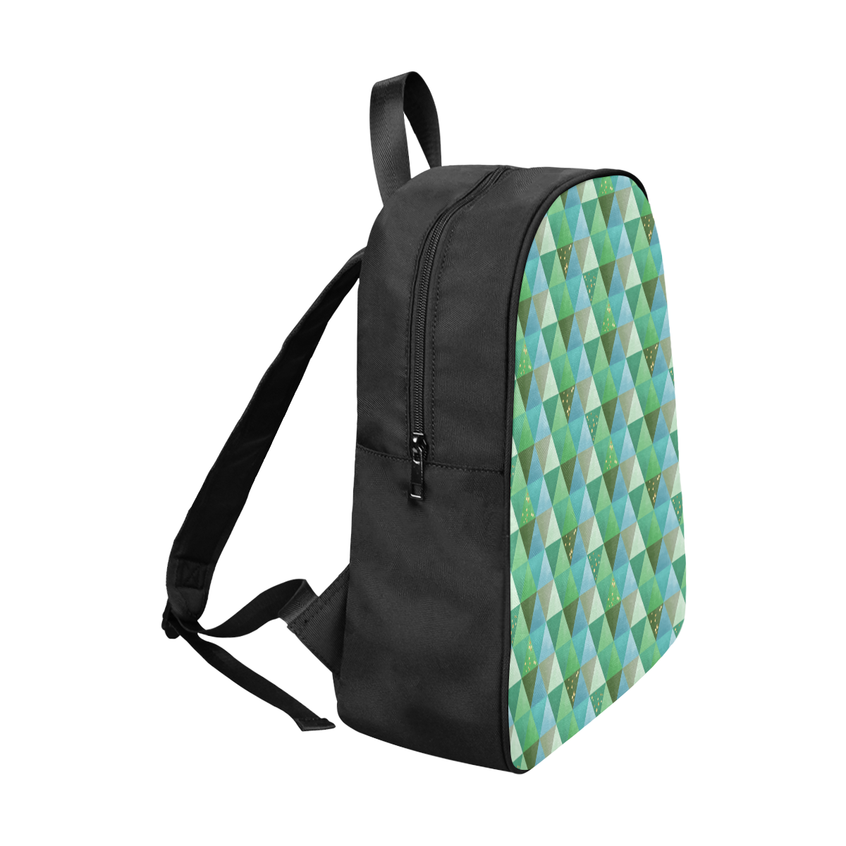 Triangle Pattern - Green Teal Khaki Moss Fabric School Backpack (Model 1682) (Large)