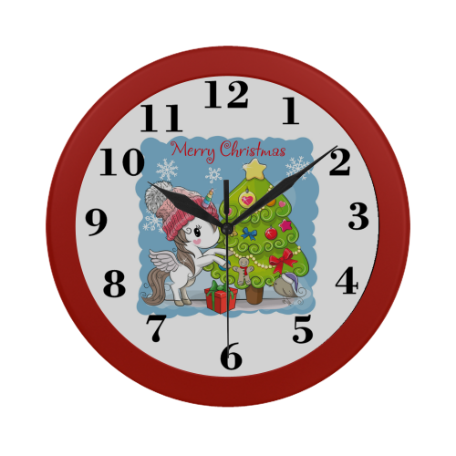 Merry Christmas Unicorn Circular Plastic Wall clock