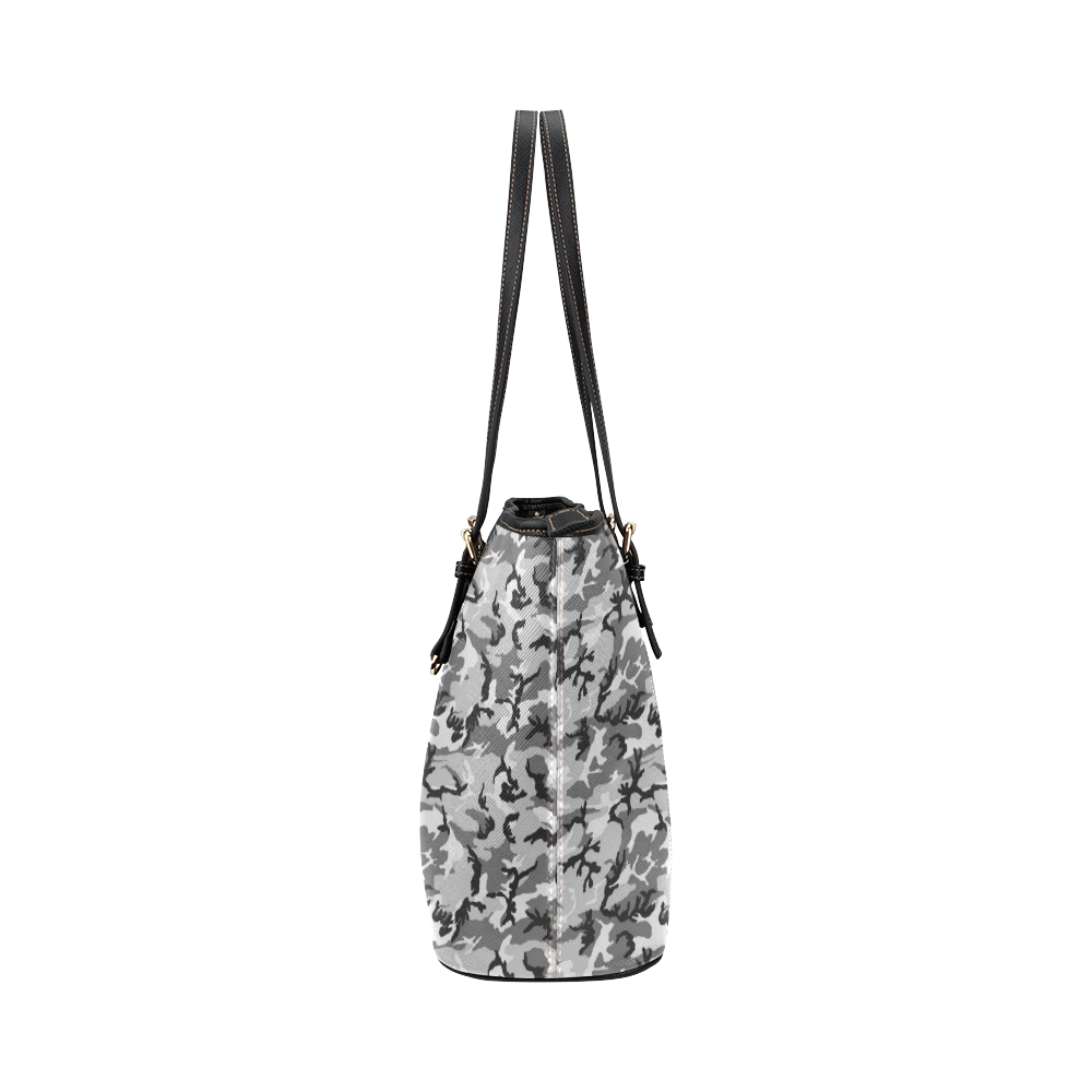 Woodland Urban City Black/Gray Camouflage Leather Tote Bag/Large (Model 1651)