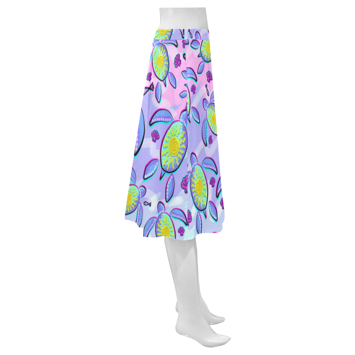 Sea Turtle and Sun Abstract Glitch Ultraviolet Mnemosyne Women's Crepe Skirt (Model D16)
