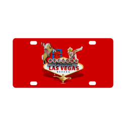 Las Vegas Welcome Sign on Red Classic License Plate