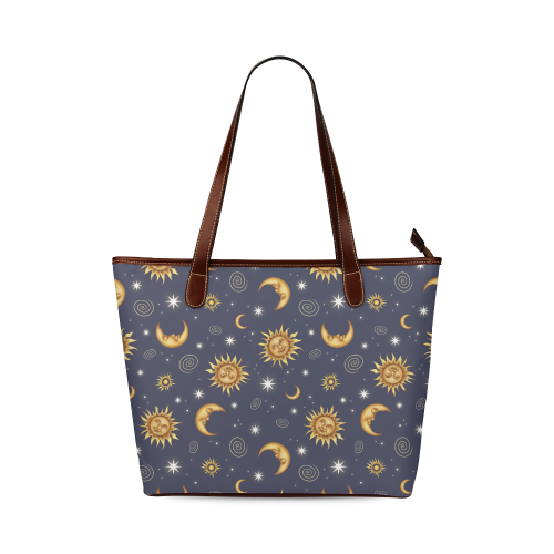 Vintage Celestial Pattern Shoulder Tote Bag (Model 1646)
