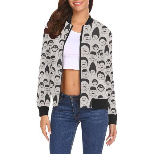 black and white emotion faces All Over Print Bomber Jacket for Women (Model H19)