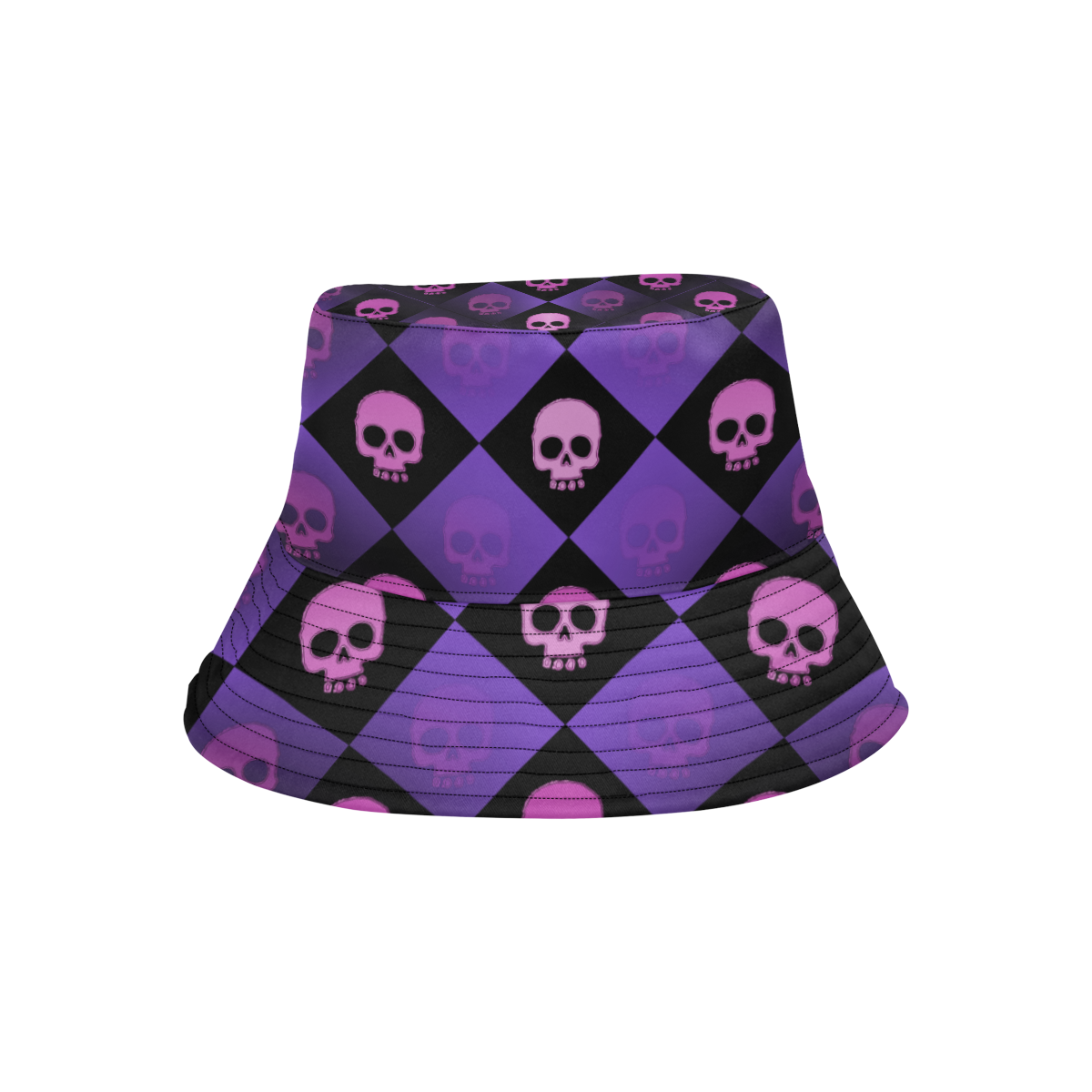 Checkered Skulls Purple All Over Print Bucket Hat