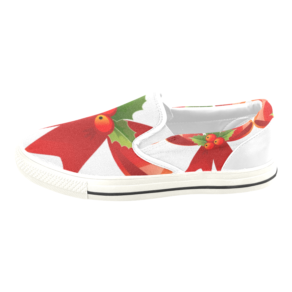 Red Christmas Bows and Holly Women's Slip-on Canvas Shoes/Large Size (Model 019)