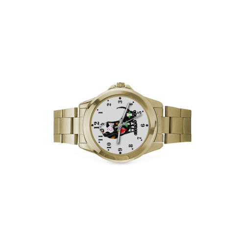 Basset Hound Sugar Skull Custom Gilt Watch(Model 101)