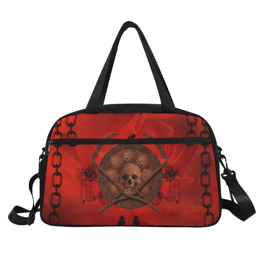 Skulls on red vintage background Fitness Handbag (Model 1671)