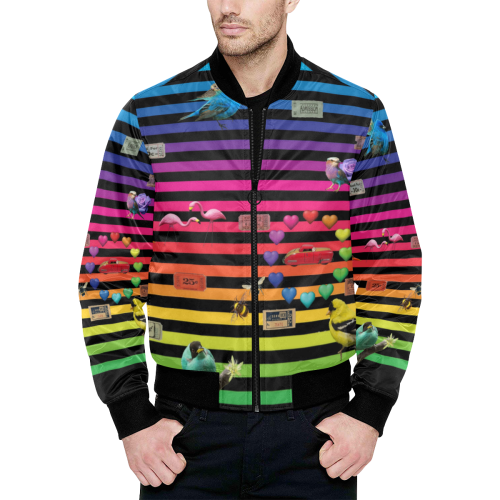 Just the Ticket All Over Print Quilted Bomber Jacket for Men (Model H33)
