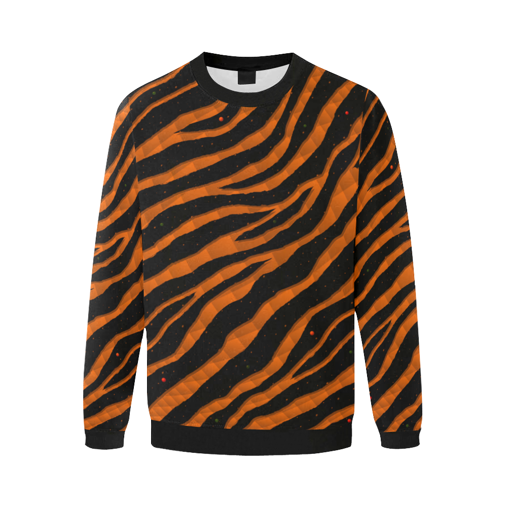 Ripped SpaceTime Stripes - Orange Men's Oversized Fleece Crew Sweatshirt/Large Size(Model H18)