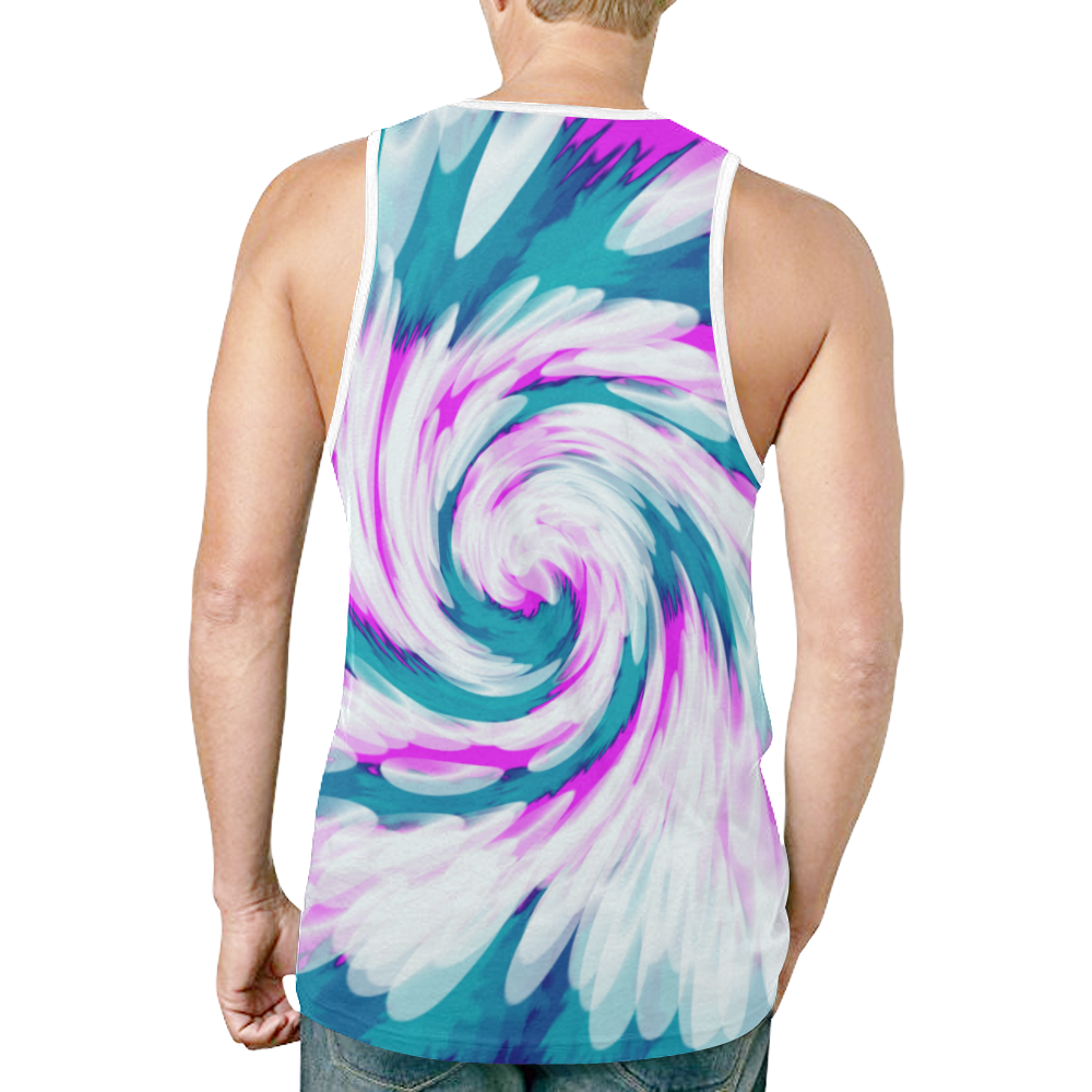 Turquoise Pink Tie Dye Swirl Abstract New All Over Print Tank Top for Men (Model T46)