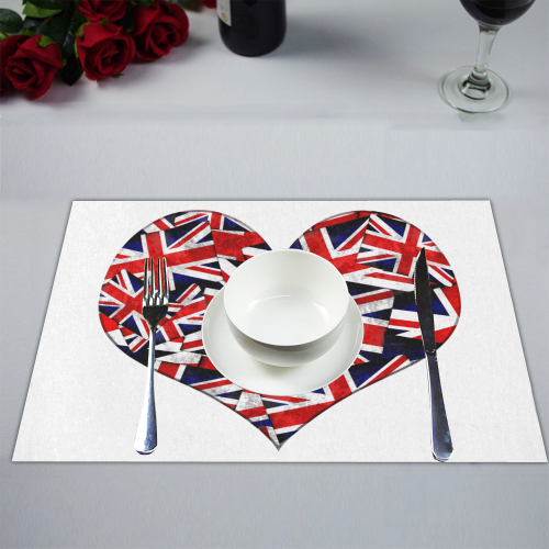 Union Jack British UK Flag Heart White Placemat 14’’ x 19’’ (Two Pieces)