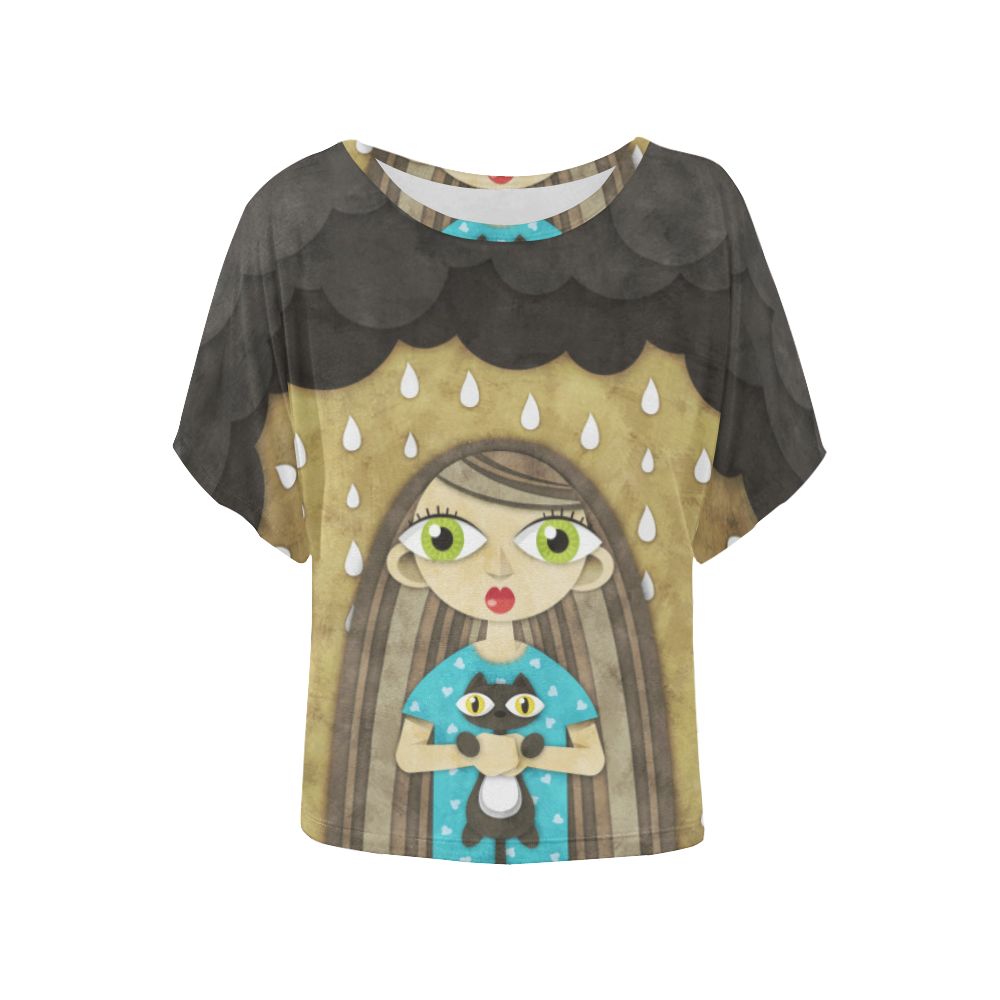 We Love Rain Women's Batwing-Sleeved Blouse T shirt (Model T44)