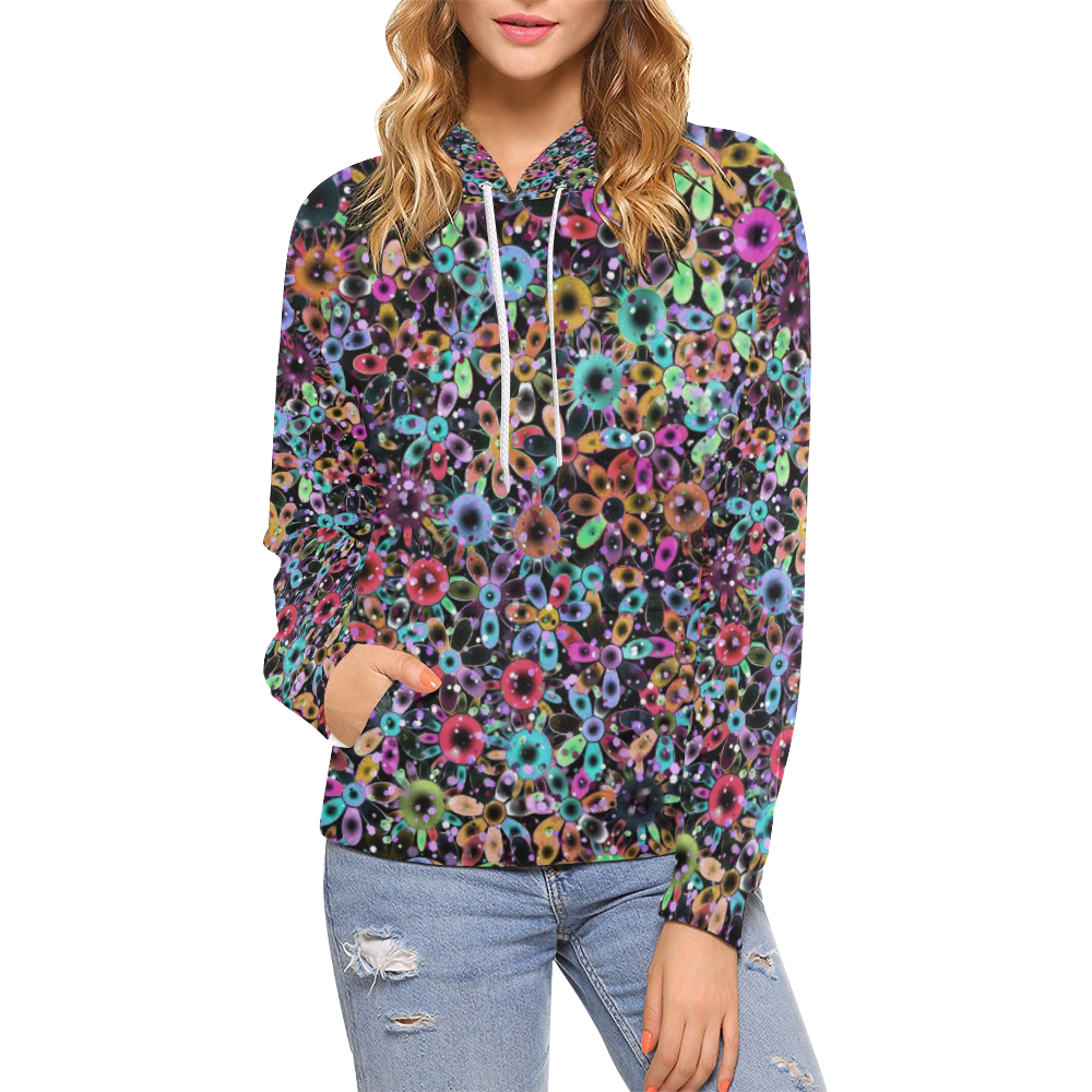 Vivid floral pattern 4181C by FeelGood All Over Print Hoodie for Women (USA Size) (Model H13)