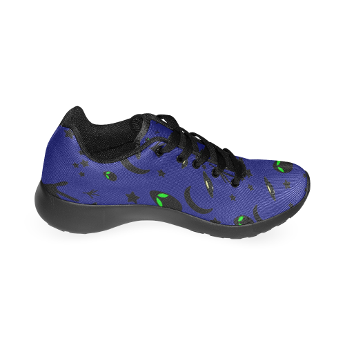 Alien Flying Saucers Stars Pattern (Black Laces) Women's Running Shoes/Large Size (Model 020)