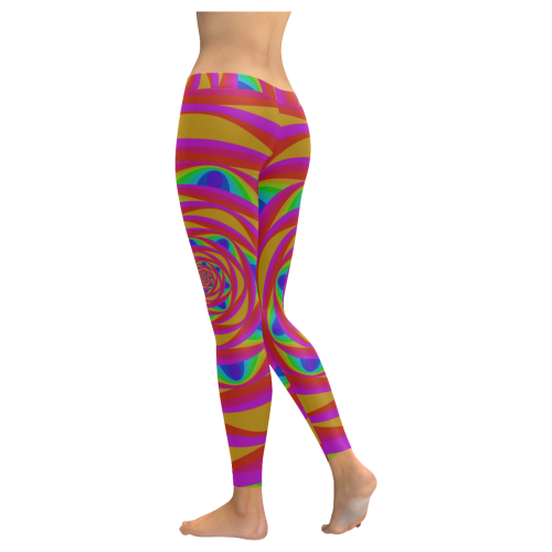 Pink oval spiral Women's Low Rise Leggings (Invisible Stitch) (Model L05)