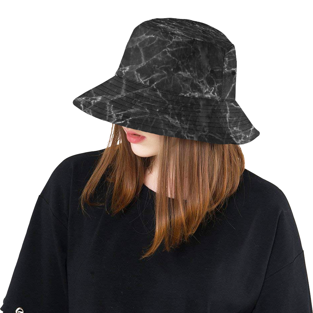 Marble Black Pattern All Over Print Bucket Hat
