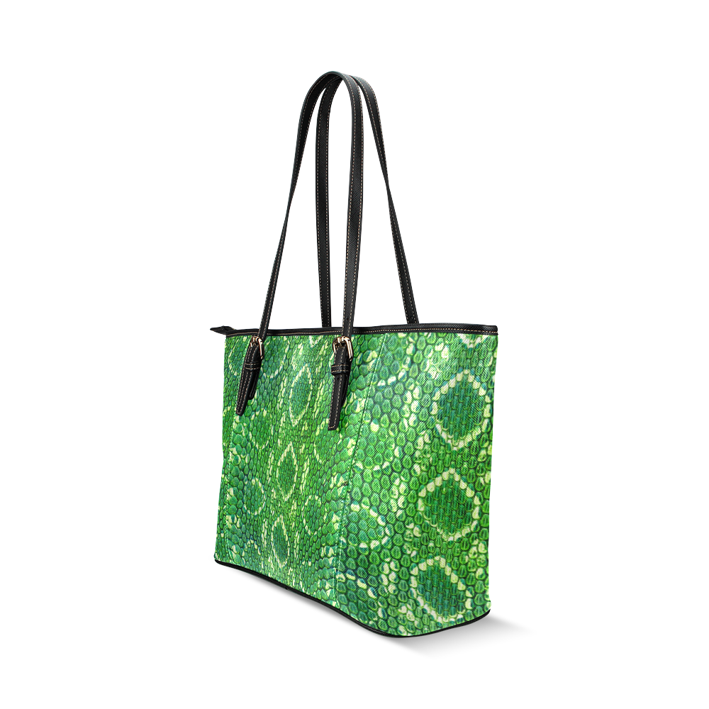 SNAKE LEATHER 5 GREEN Leather Tote Bag/Small (Model 1640)