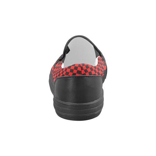 Checkerboard Black and Red Men's Slip-on Canvas Shoes (Model 019)