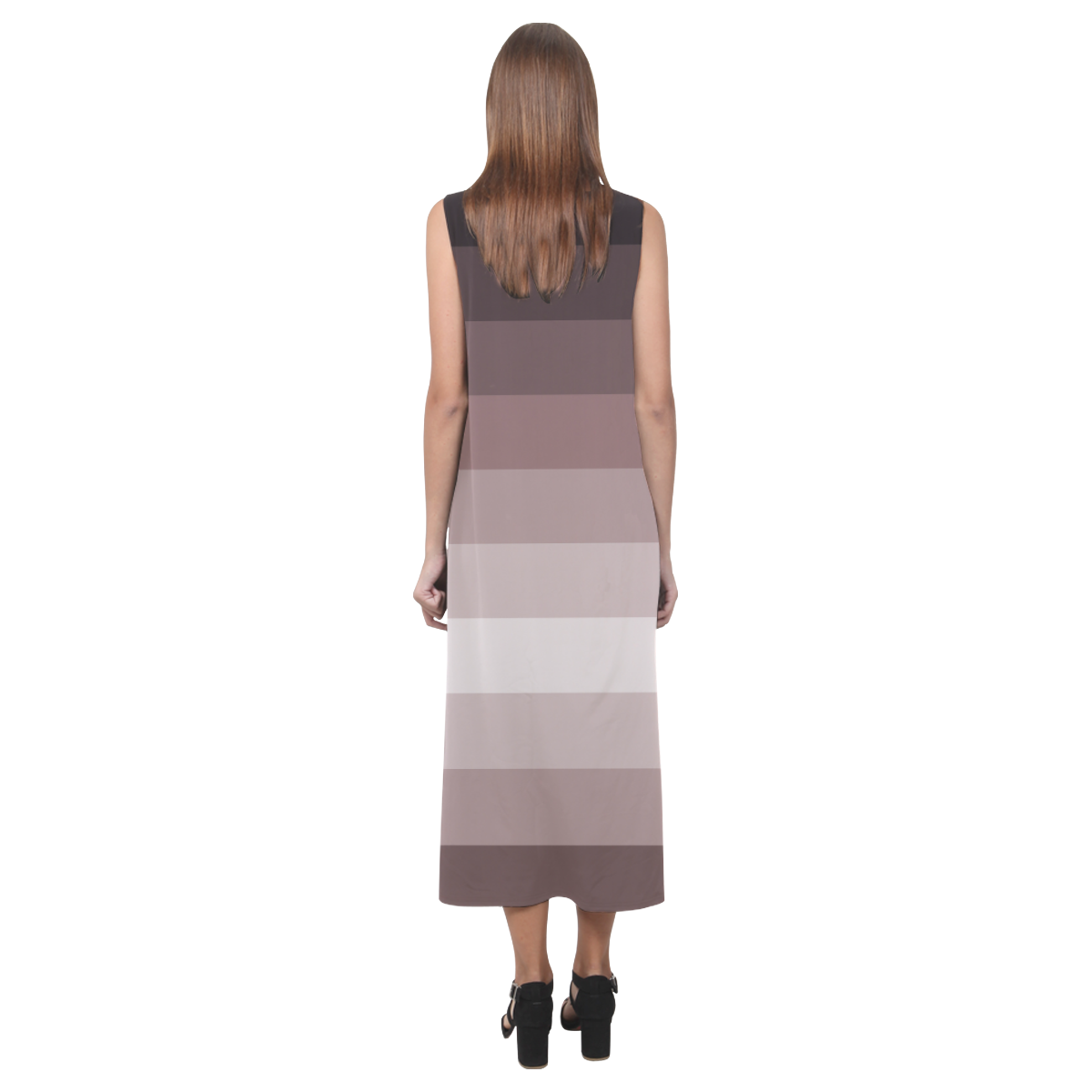 Grey multicolored stripes Phaedra Sleeveless Open Fork Long Dress (Model D08)
