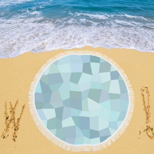 Pastel Blues Mosaic Circular Beach Shawl 59"x 59"