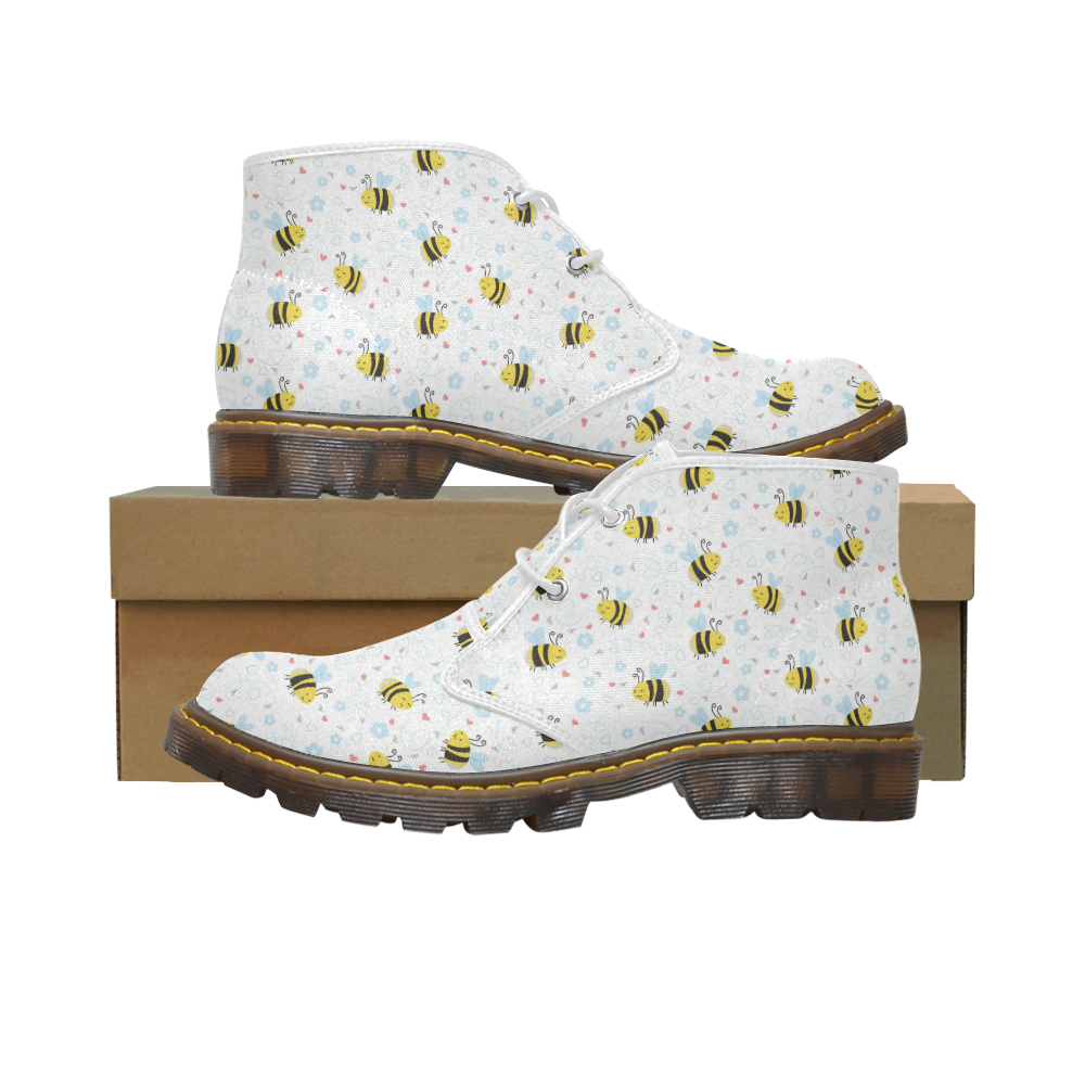 Cute Bee Pattern Men's Canvas Chukka Boots (Model 2402-1)