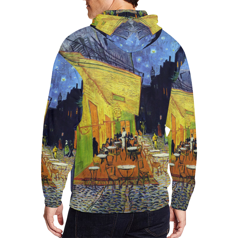 Vincent Willem van Gogh - Cafe Terrace at Night All Over Print Full Zip Hoodie for Men/Large Size (Model H14)