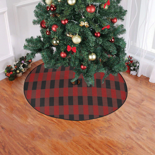 Red Black Plaid Christmas Tree Skirt 47" x 47"