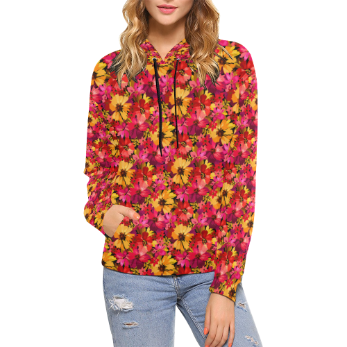 Flower Pattern All Over Print Hoodie for Women (USA Size) (Model H13)