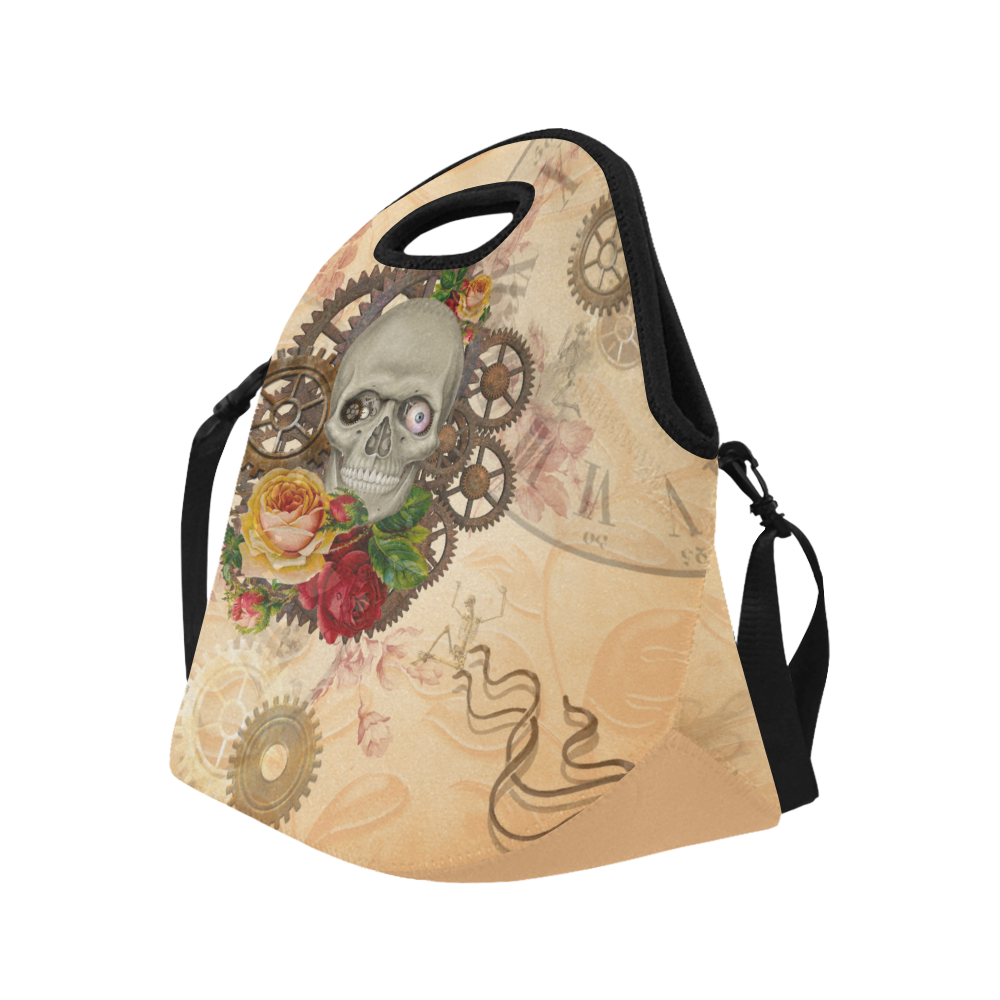 Steampunk Skull With Roses Neoprene Lunch Bag/Large (Model 1669)