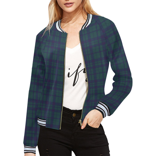Green Plaid Rock Style All Over Print Bomber Jacket for Women (Model H21)