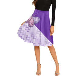 Purple Butterfly Chevron Melete Pleated Midi Skirt (Model D15)