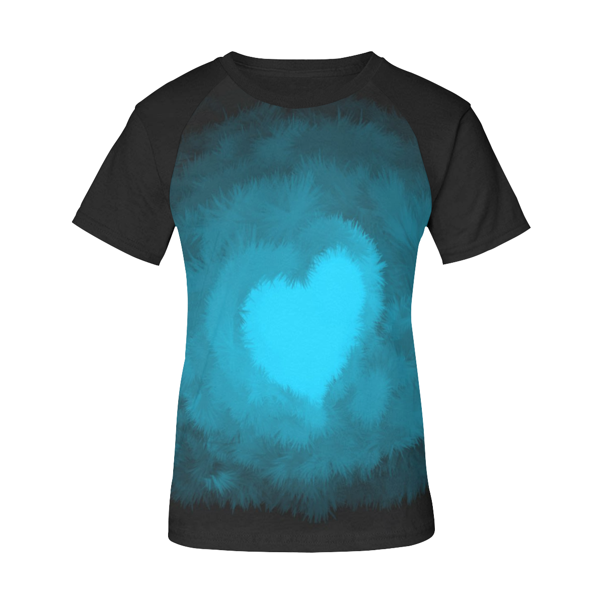 Blue Fluffy Heart, Valentine Women's Raglan T-Shirt/Front Printing (Model T62)