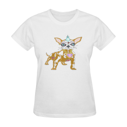 Punk Rock Sugar Skull Dog White Women's T-Shirt in USA Size (Two Sides Printing)