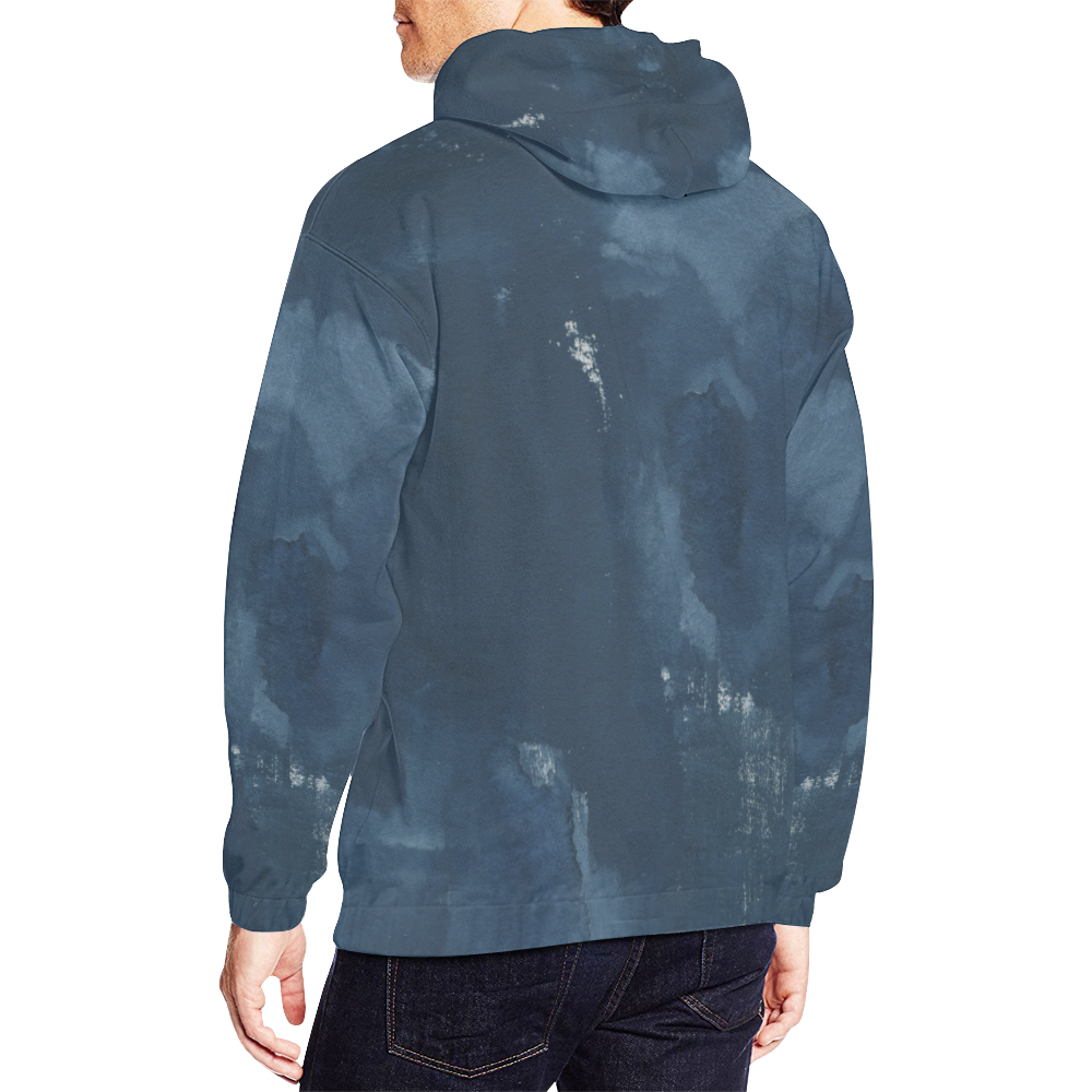 Men's Pull Over Hoodie Blue Ink All Over Print Hoodie for Men/Large Size (USA Size) (Model H13)