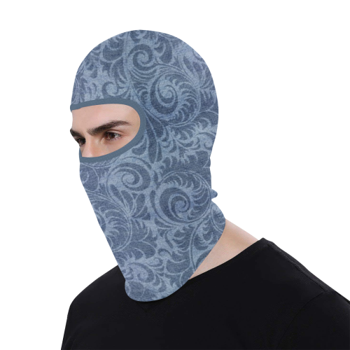 Denim with vintage floral pattern, blue boho All Over Print Balaclava