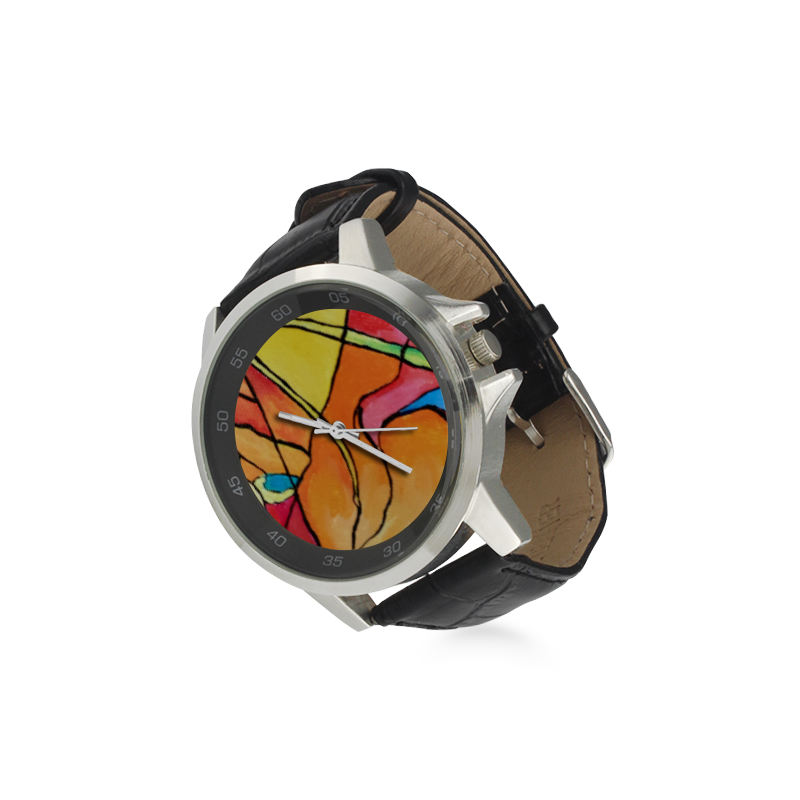 ABSTRACT Unisex Stainless Steel Leather Strap Watch(Model 202)