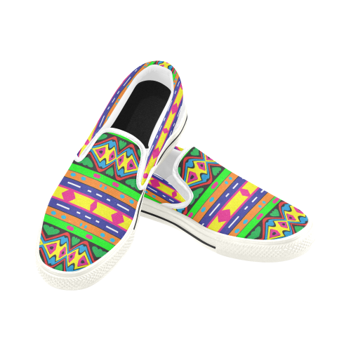 Distorted colorful shapes and stripes Slip-on Canvas Shoes for Kid (Model 019)