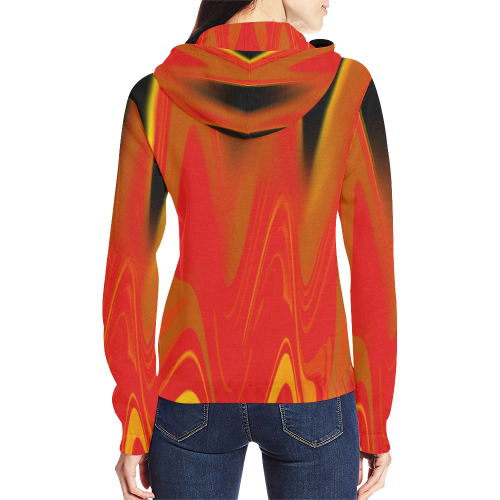Flames All Over Print Full Zip Hoodie for Women (Model H14)