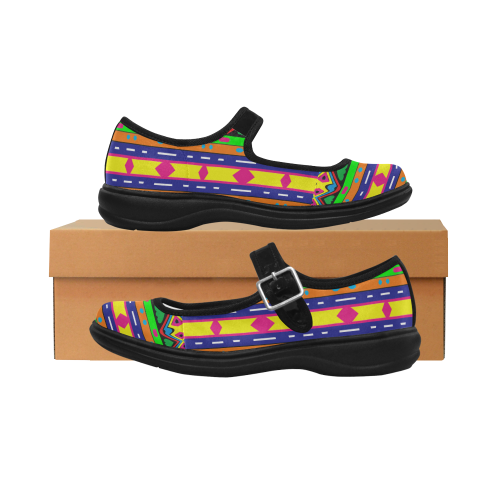 Distorted colorful shapes and stripes Mila Satin Women's Mary Jane Shoes (Model 4808)