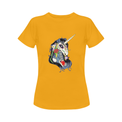 Spring Flower Unicorn Skull Orange Women's Classic T-Shirt (Model T17）