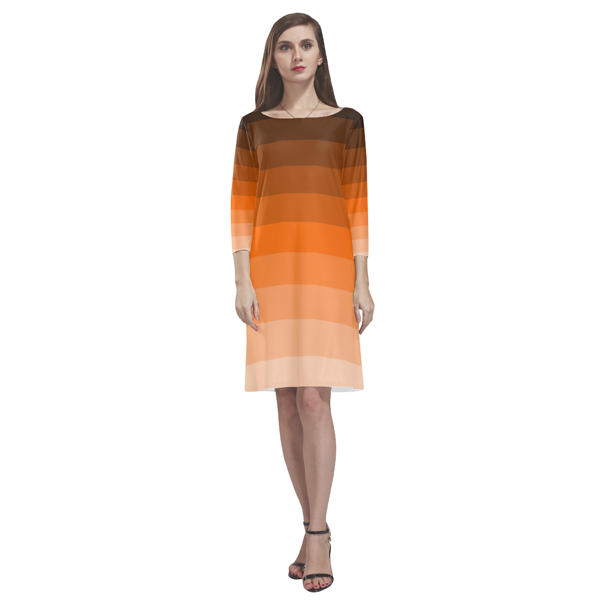 Orange stripes Rhea Loose Round Neck Dress(Model D22)