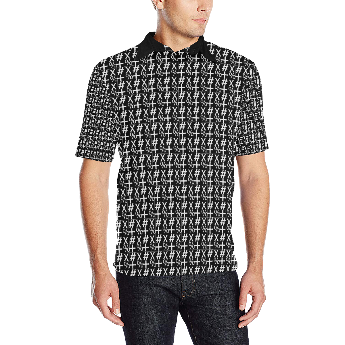 NUMBERS Collection Symbols Black/White Men's All Over Print Polo Shirt (Model T55)