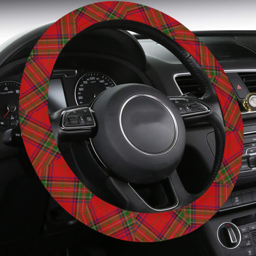 Red Tartan Plaid Pattern Steering Wheel Cover with Anti-Slip Insert