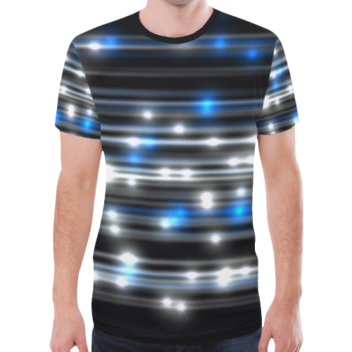 LIT (Black/White/Blue) New All Over Print T-shirt for Men (Model T45)